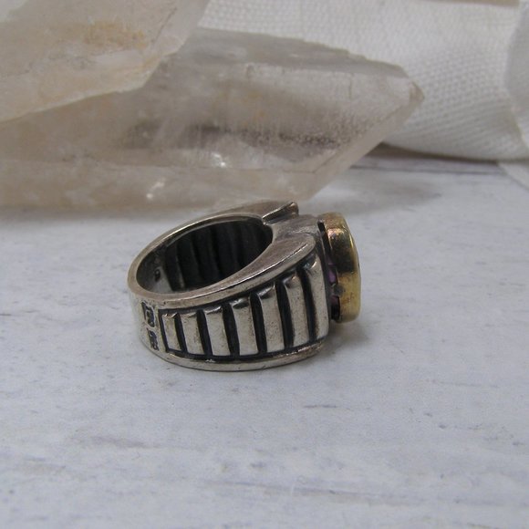 Sterling Silver 14K Gold Lagos Caviar Amethyst Bold Statement Ring 5.5 - Picture 3 of 7